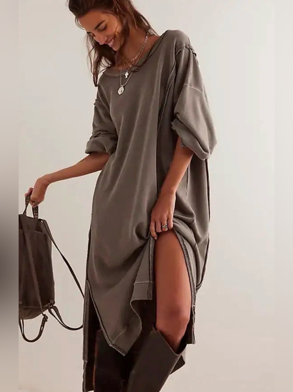 We the Free Camden Maxi Sweatshirt w/pockets🔥Olive green •Large • Free People
